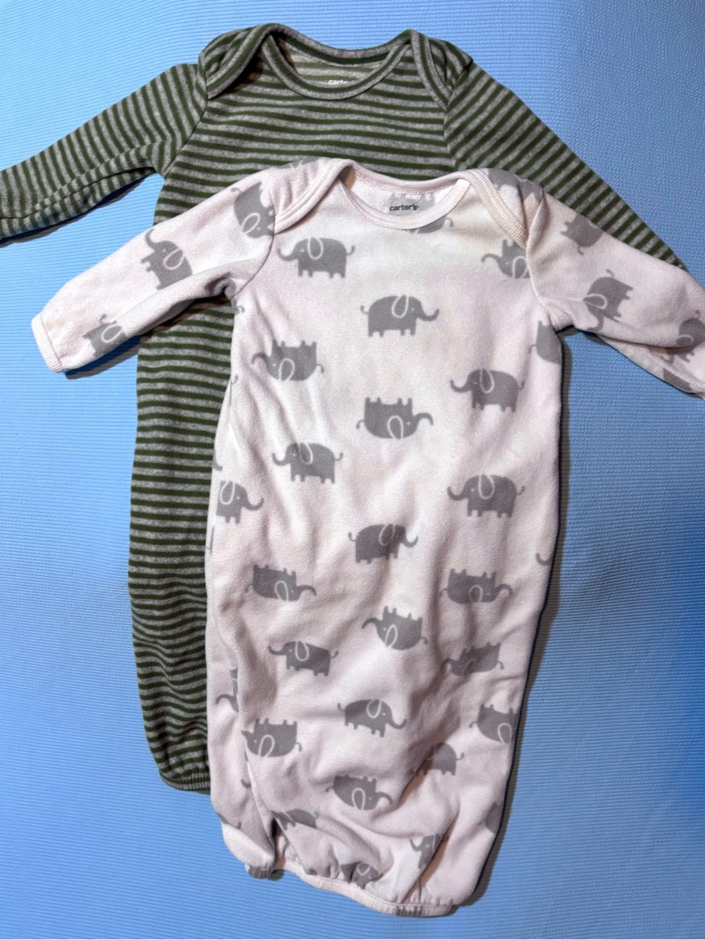 Carter's Fleece Elephant Print Baby Sleep Gown & Green Stripe Pajama Set